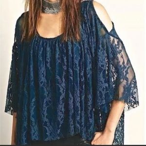 Free People Lost in Austin Cold Shoulder Top in Teal size L NWOT